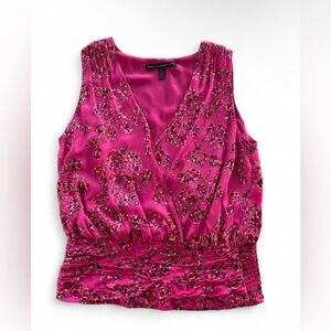 White House Black Market pink floral burnout smocked Top